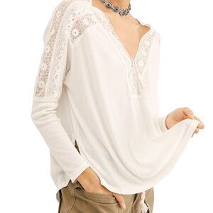 NWT free people, Lola V-neck lace embellished oversize top size XL